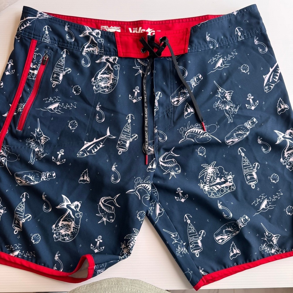 Pelagic The Wedge Board Shorts 40 Mens‎ Fishing Tattoo Performance Surf Swim